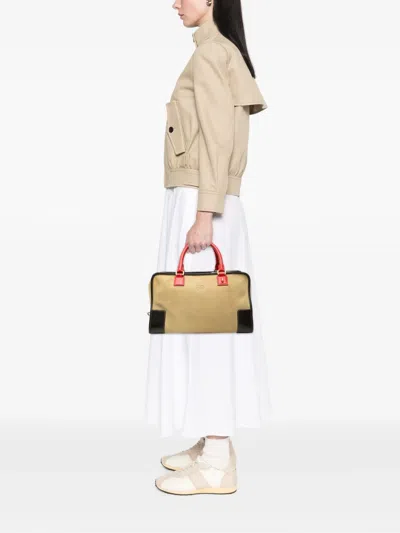 Pre-owned Loewe 2011 Tricolor Suede Amazona 36 Handbag In Brown