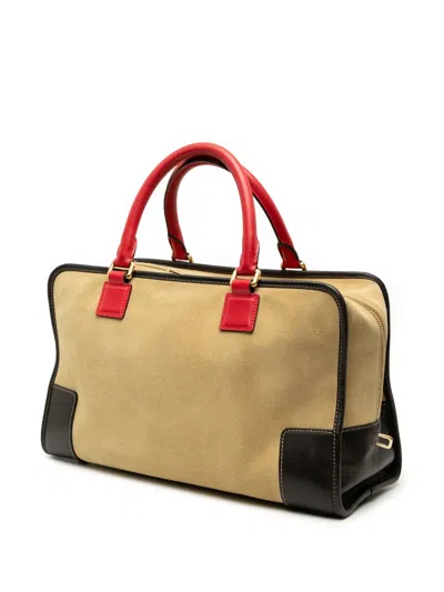 Pre-owned Loewe 2011 Tricolor Suede Amazona 36 Handbag In Brown