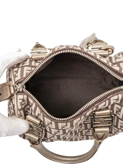 Pre-owned Fendi 2010-2025 Mini Zucchino Canvas Forever Bauletto Boston Bag In Brown