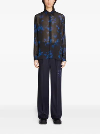 Dries Van Noten Sheer Floral Shirt In Blue