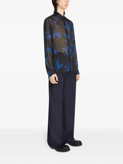 Dries Van Noten Sheer Floral Shirt In Blue