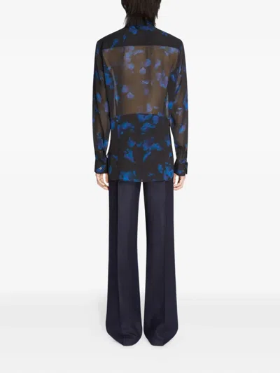 Dries Van Noten Sheer Floral Shirt In Blue