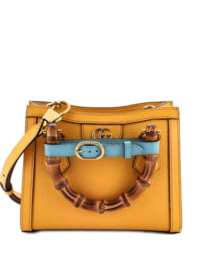 Pre-owned Gucci Diana Nm Bamboo Handle Tote Leather Mini Crossbody Bag In Yellow