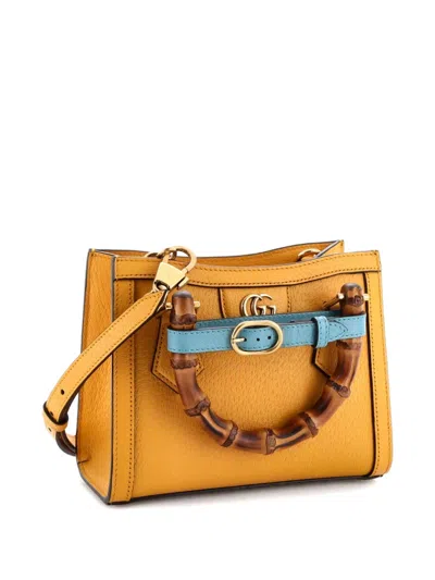 Pre-owned Gucci Diana Nm Bamboo Handle Tote Leather Mini Crossbody Bag In Yellow