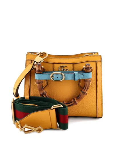 Pre-owned Gucci Diana Nm Bamboo Handle Tote Leather Mini Crossbody Bag In Yellow
