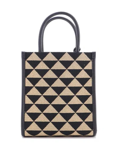 Pre-owned Prada Symbole Shopper Tote Jacquard Mini Crossbody Bag In Black