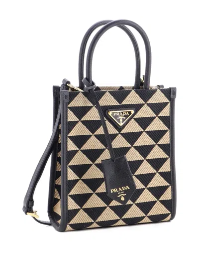 Pre-owned Prada Symbole Shopper Tote Jacquard Mini Crossbody Bag In Black