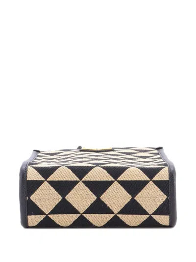 Pre-owned Prada Symbole Shopper Tote Jacquard Mini Crossbody Bag In Black