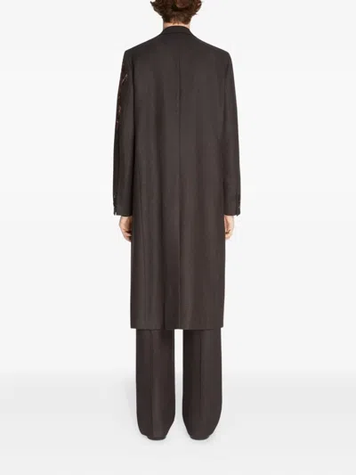 Dries Van Noten Floral-embroidered Wool Coat In Brown