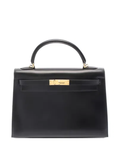 Pre-owned Hermes 2003 Box Calf Kelly 32 Handbag In Black