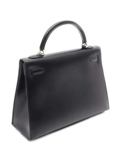 Pre-owned Hermes 2003 Box Calf Kelly 32 Handbag In Black