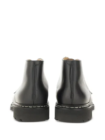 Paraboot Round Toe Boots With Rubber Sole And Stitching In Black
