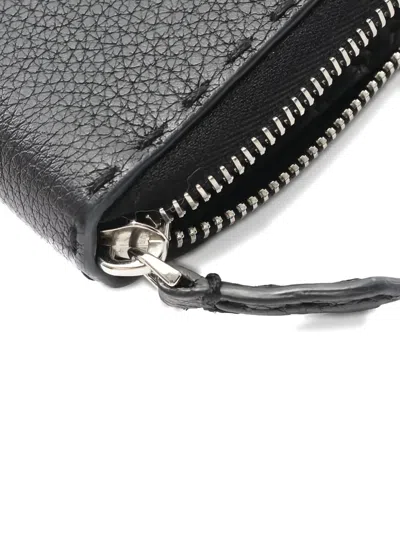 Pre-owned Fendi Selleria Round-zipper Leather Wallet In Black
