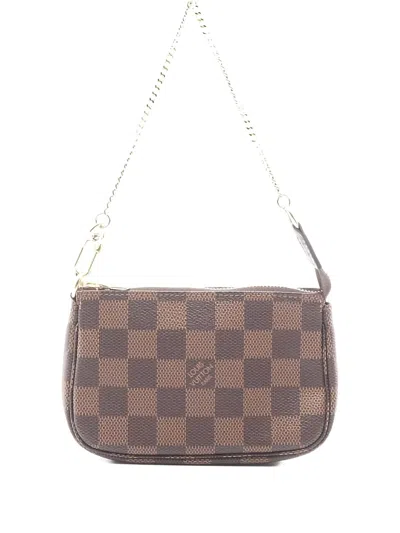 Pre-owned Louis Vuitton Mini Damier Ebene Chain Pochette In Brown