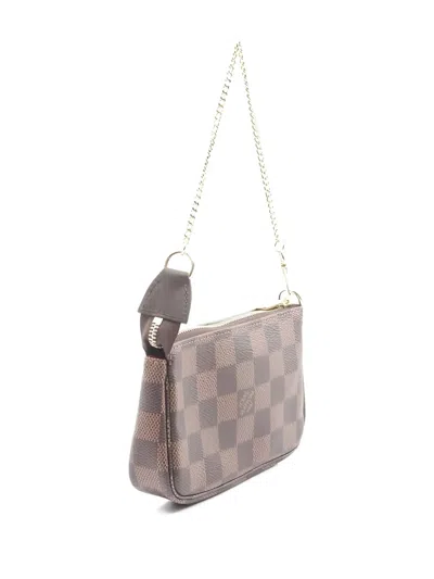 Pre-owned Louis Vuitton Mini Damier Ebene Chain Pochette In Brown