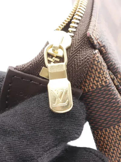 Pre-owned Louis Vuitton Mini Damier Ebene Chain Pochette In Brown