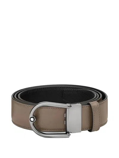 Montblanc Horseshoe Buckle Saffiano Printed Reversible Leather Belt In Brown