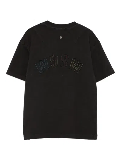 Msgm Logo-embroidered T-shirt In Black