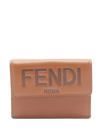 Pre-owned Fendi 2010s Debossed Leather Tri-fold Wallet In Brown