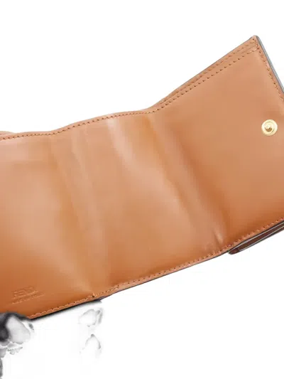 Pre-owned Fendi 2010s Debossed Leather Tri-fold Wallet In Brown