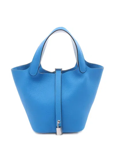 Pre-owned Hermes 2024 Éclat Pm Lock Tote Bag In Blue
