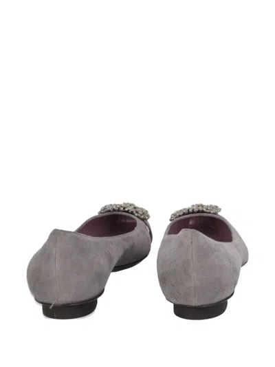 Pre-owned Alberta Ferretti Rhinestone-buckle Suede Flat Sandals In Gray