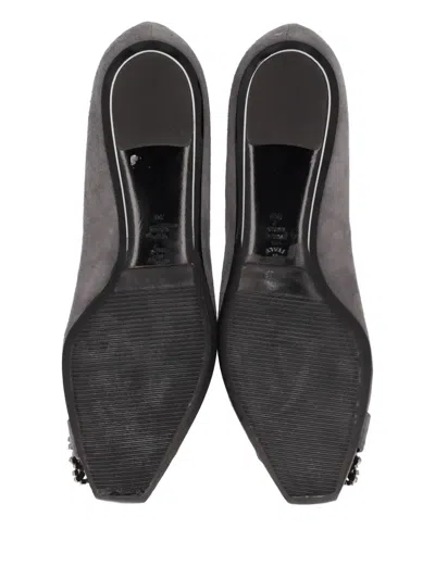 Pre-owned Alberta Ferretti Rhinestone-buckle Suede Flat Sandals In Gray