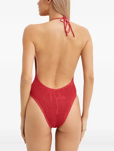 Bondeye Bisou Palm-motif Textured Swimsuit In Red