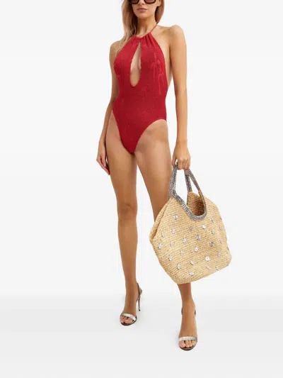 Bondeye Bisou Palm-motif Textured Swimsuit In Red