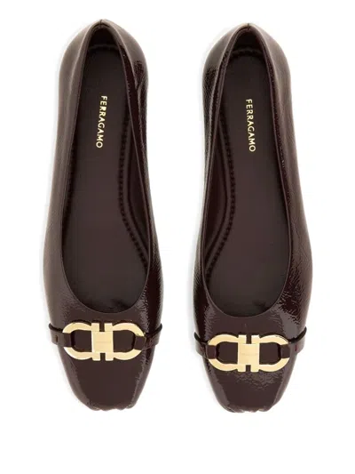 Ferragamo Ornament Hooks Ballet Flats In Brown