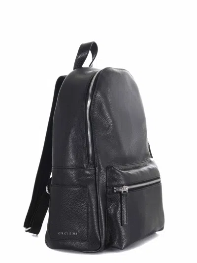 Orciani Rounded Black Pelle Backpack With Adjustable Straps In Black