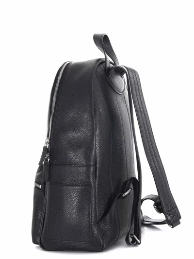 Orciani Rounded Black Pelle Backpack With Adjustable Straps In Black