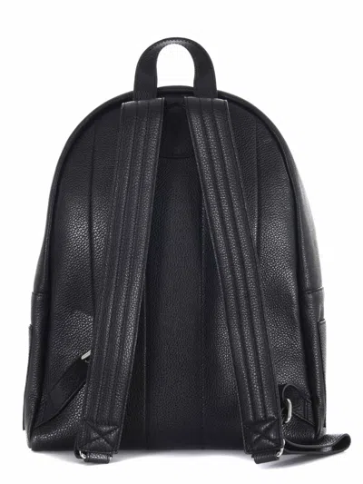Orciani Rounded Black Pelle Backpack With Adjustable Straps In Black