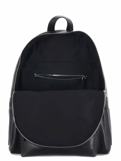 Orciani Rounded Black Pelle Backpack With Adjustable Straps In Black