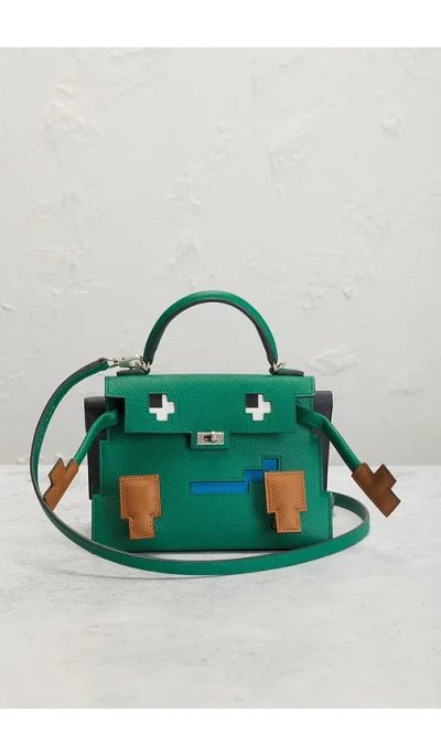 Fwrd Renew Hermes Epsom Kelly Doll Picto Handbag In Green