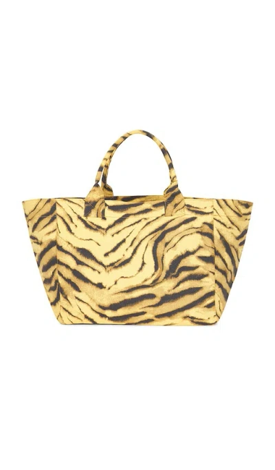 Ganni Zebra Print Xxl Shopper Canvas Tote Bag In Sand