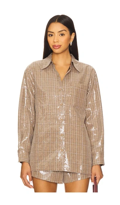 Line & Dot Checkmate Oversized Shacket In Brown