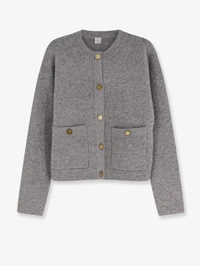 Totême Grey Cashmere Blend Knit Cardigan In Gray