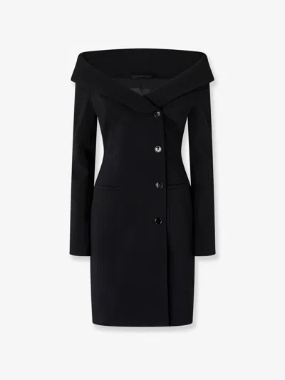 Pinko Black Dress With Front Neckline And Bare Shoulders In Fabric Woman In Black