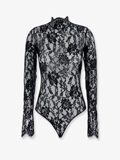 Valentino Floral Lace Bodysuit Top In Black