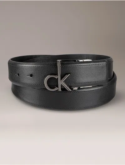 Calvin Klein Men's Monogram Logo Plaque Reversible Belt In Black