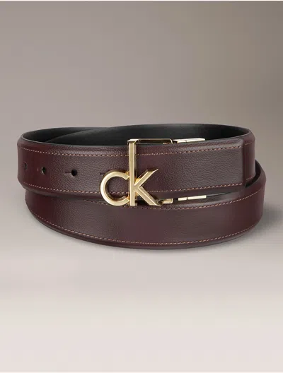 Calvin Klein Men's Monogram Logo Plaque Reversible Belt In Brown