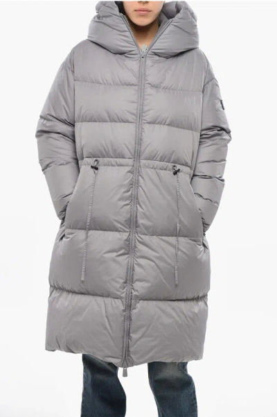Bacon Hooded Cloud Long Down Jacket With Drawstringed Waist In Gray
