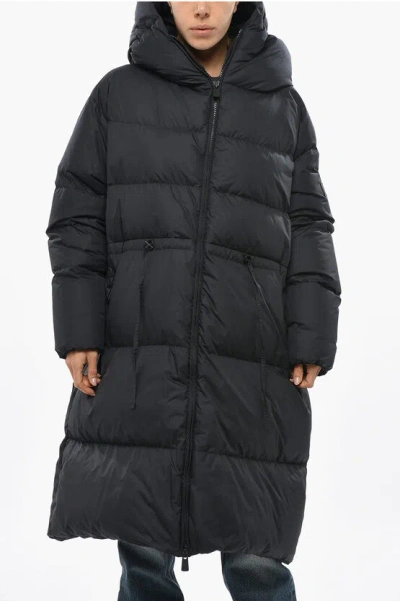 Bacon Hooded Cloud Long Down Jacket With Drawstringed Waist In Black