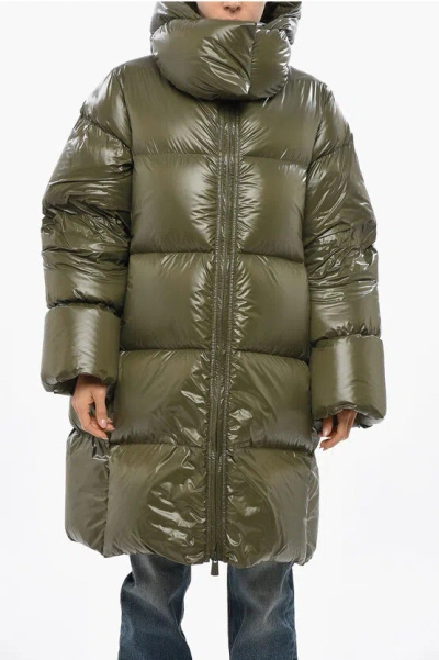 Bacon Collar-shaped Hood Storm Down Jacket In Green