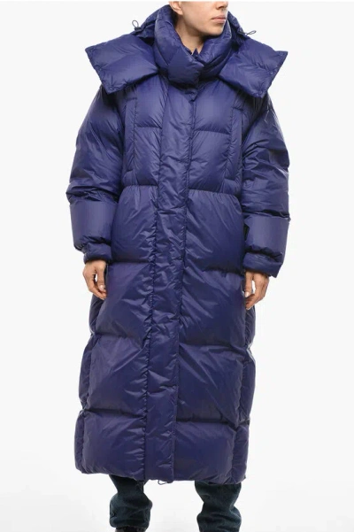 Bacon Removable Hood Puffa Long Down Jacket In Blue
