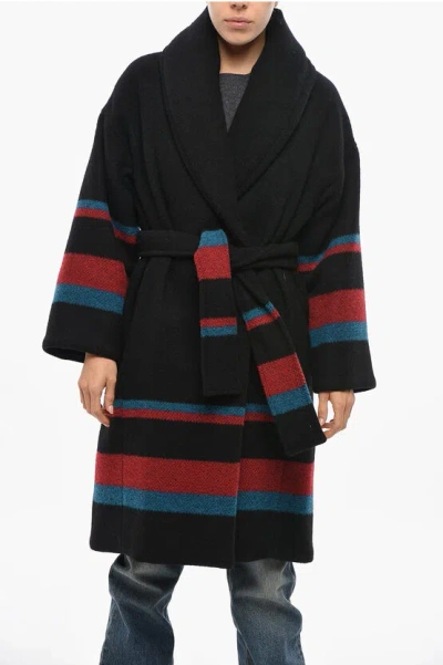 Bacon Quilted Dada Wool Coat With Contrasting Bands In Black