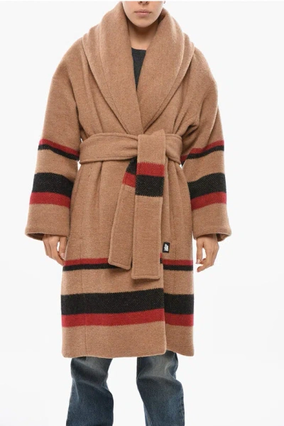 Bacon Quilted Dada Wool Coat With Contrasting Bands In Brown