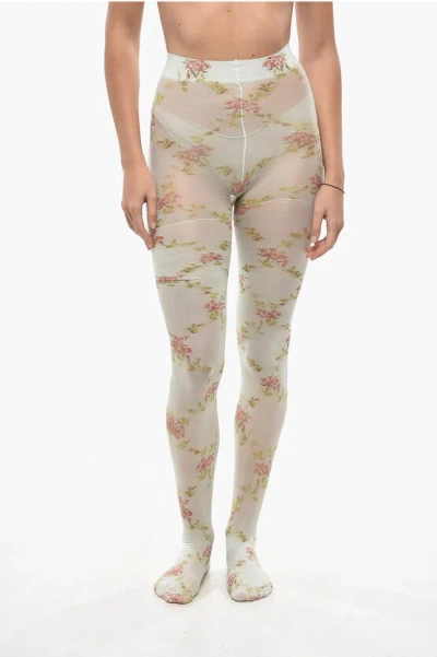 Elisabetta Franchi All Over Floral Tights In Neutral