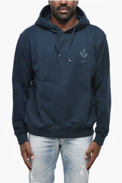 Dsquared2 Brushed Cotton Cool Fit Hoodie With Embossed Logo In Blue